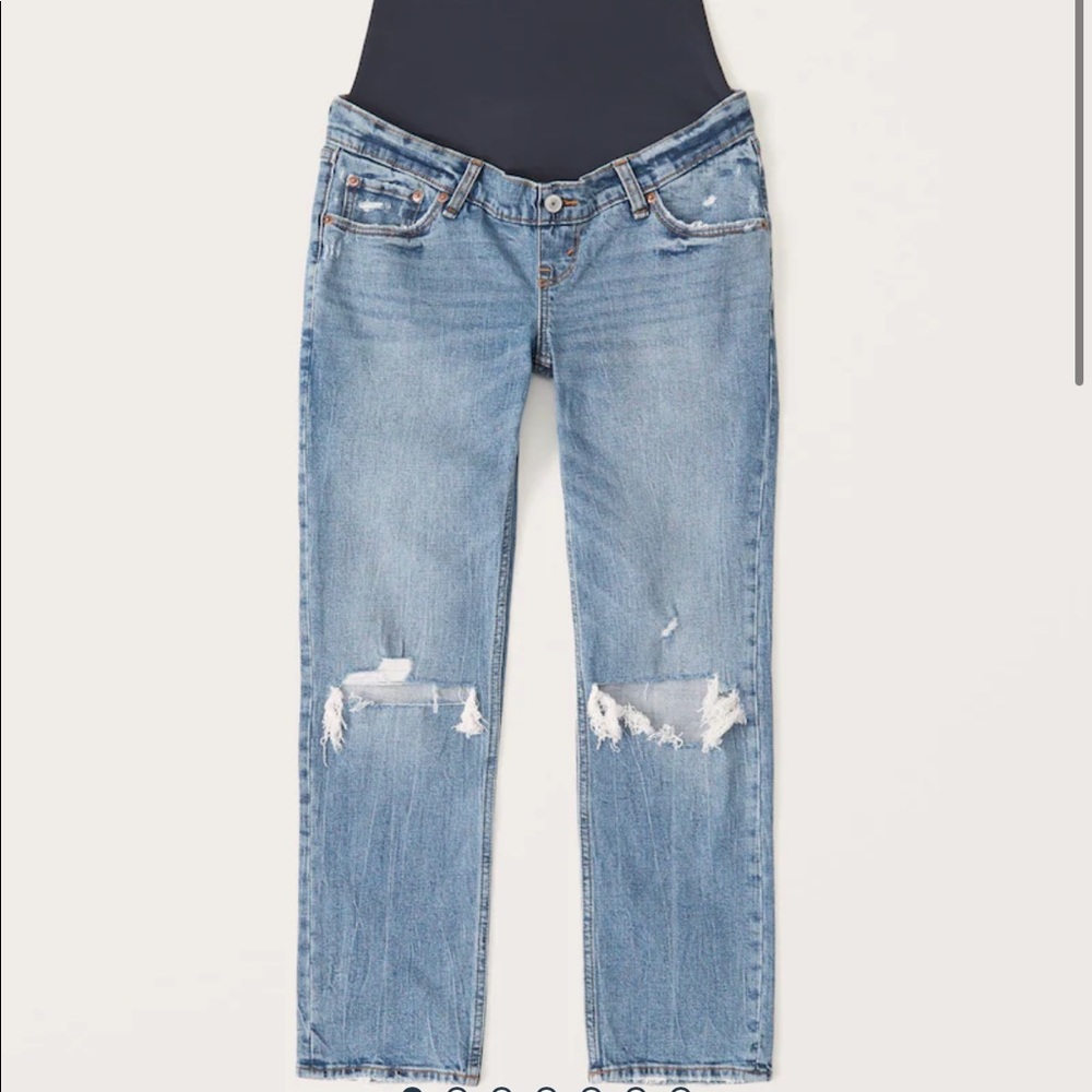 Abercrombie & Fitch Maternity Ankle Straight Jeans in Light Medium Ripped Wash
